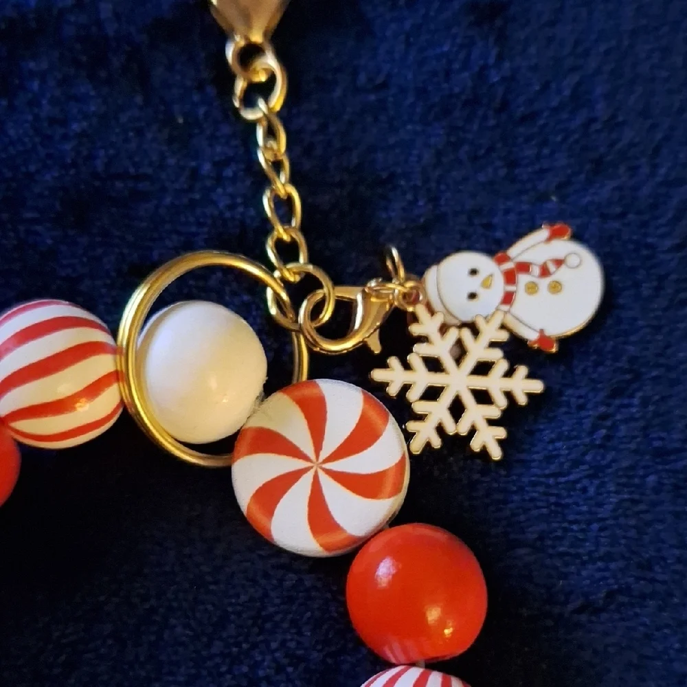 Festive Holiday Red and White Charm Bracelets Keychain